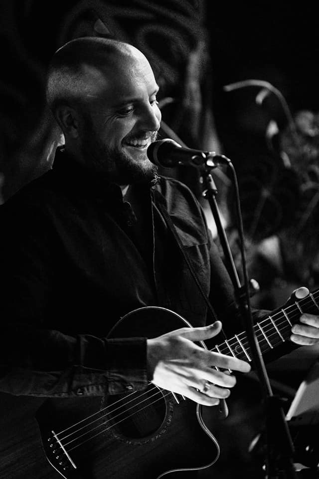 Black and white Dave upclose microphone